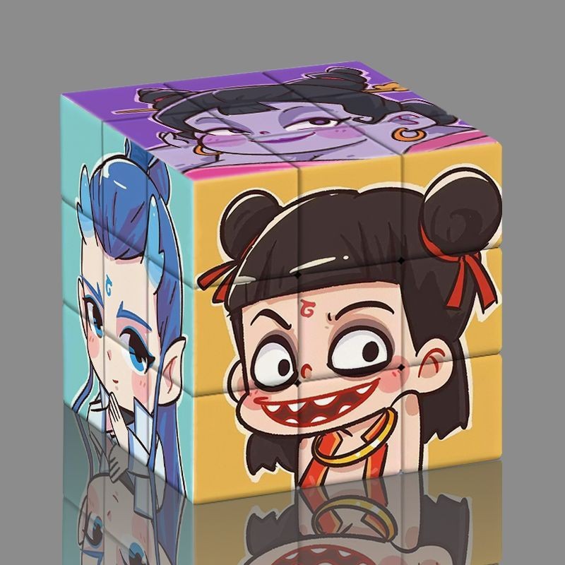 哪吒Q版卡通可爱魔童闹海魔方学生益智创意三阶图案解压玩具Nezha Q-version Cartoon Cute Magic Child ...