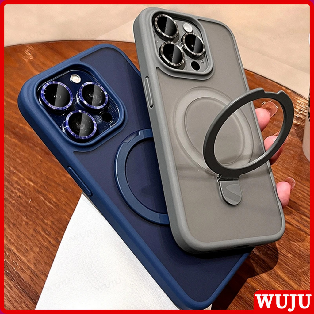 Wuju Luxury Matte Hard Magnetic Ring Holder Wireless Charging Phone