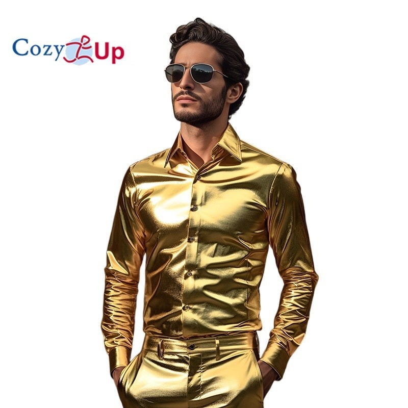 Cozy Up Shiny Gold Dress Shirt Men Long Sleeve Party Shirt Men Wedding Shirt  | Shopee Singapore