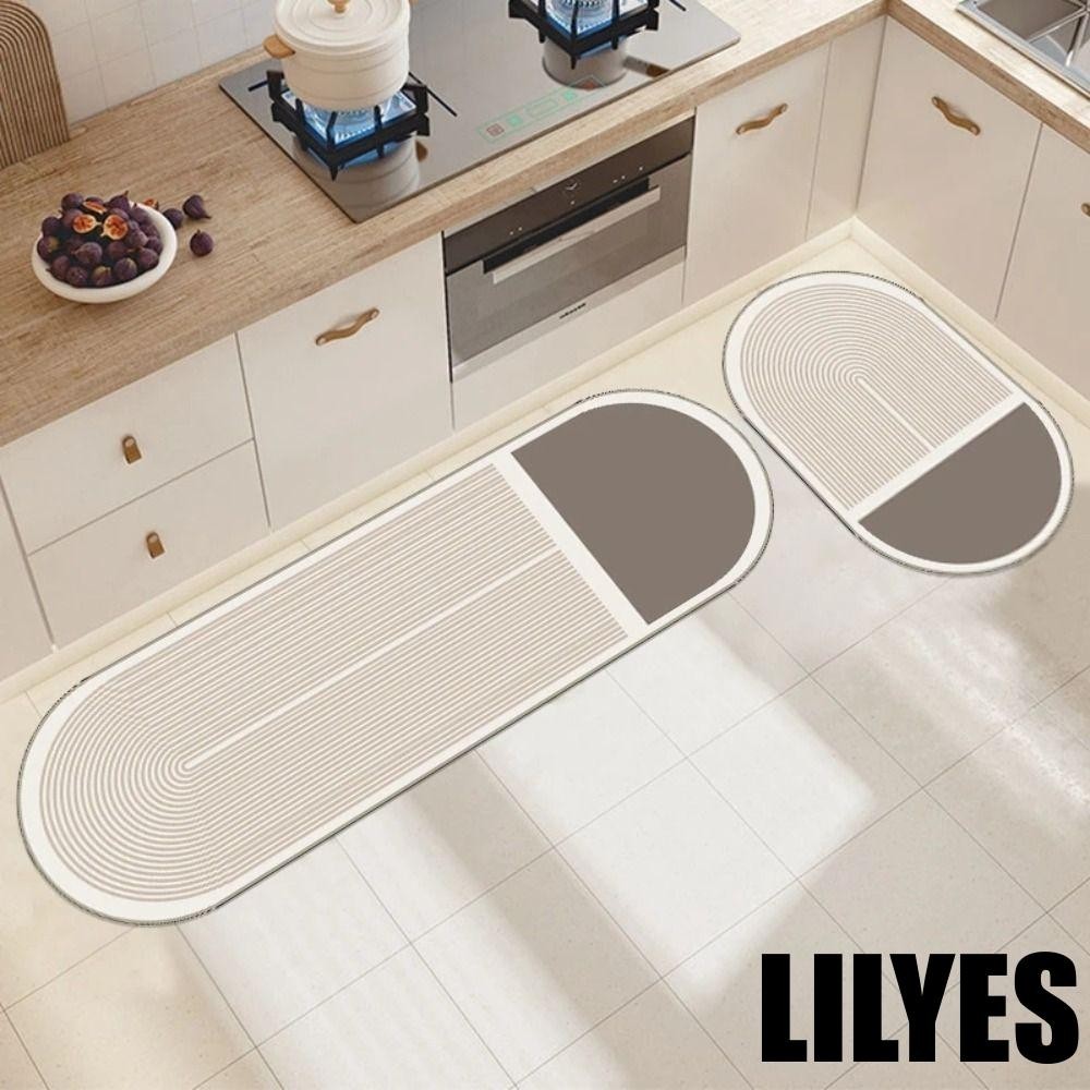 LILYES Kitchen Rug, Diatomite Nonslip Kitchen Floor Mat, Japanese Striated Style Soft