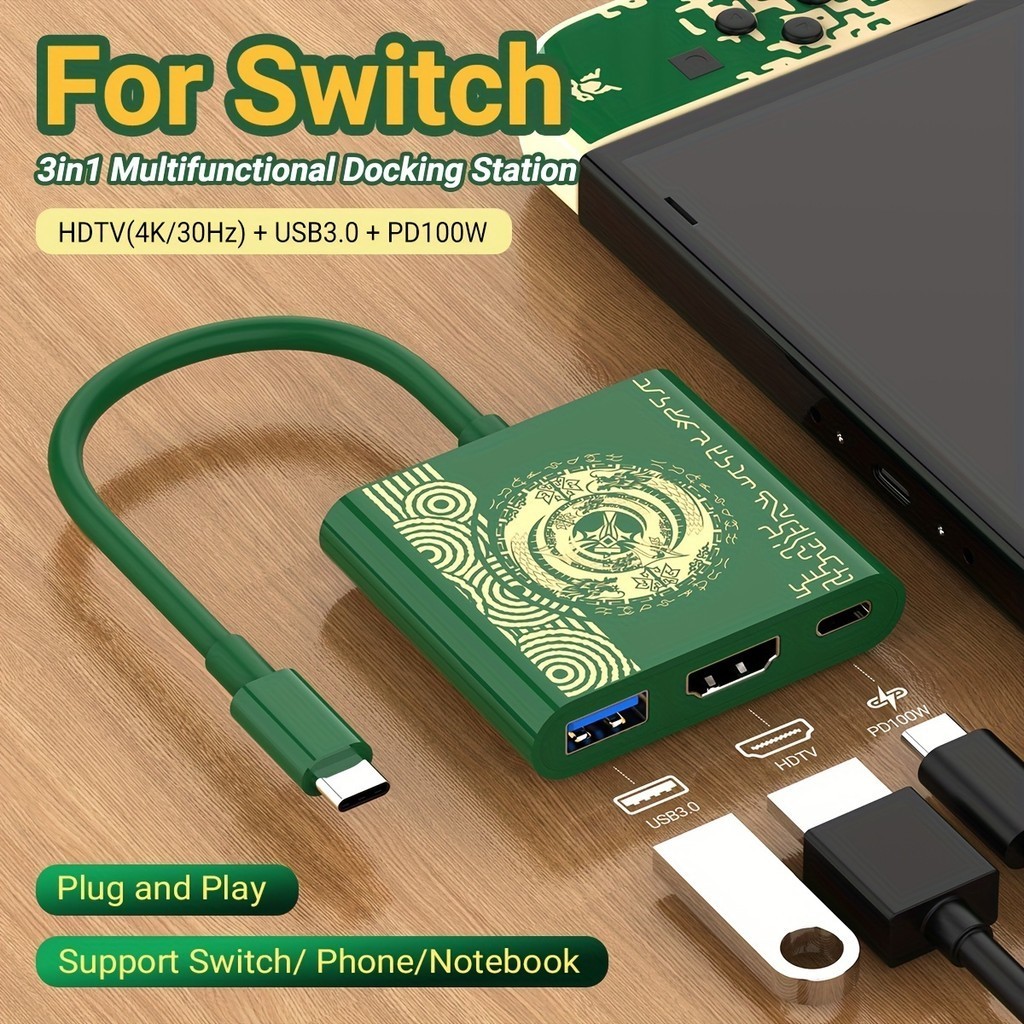 PD 100W Docking Station For Nintendo Switch & Switch Oled / Lite ，USB 3 ...