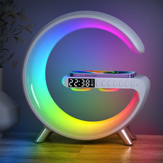 Mini Bluetooth Speaker Multifunctional Wireless Charger Speaker with Alarm Clock and Color Lights Fast Charging Speaker