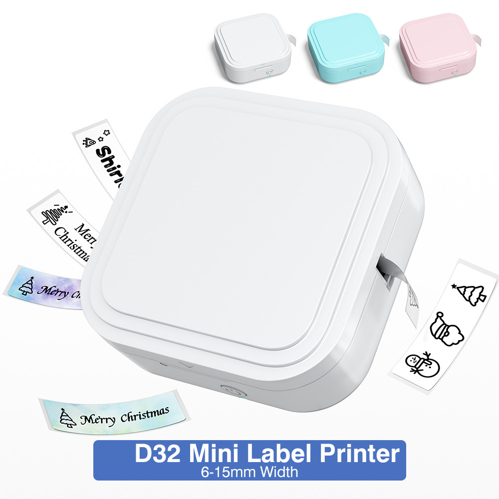 D32 Mini Label Printer Portable Bluetooth Label Maker Inkless Tape for ...