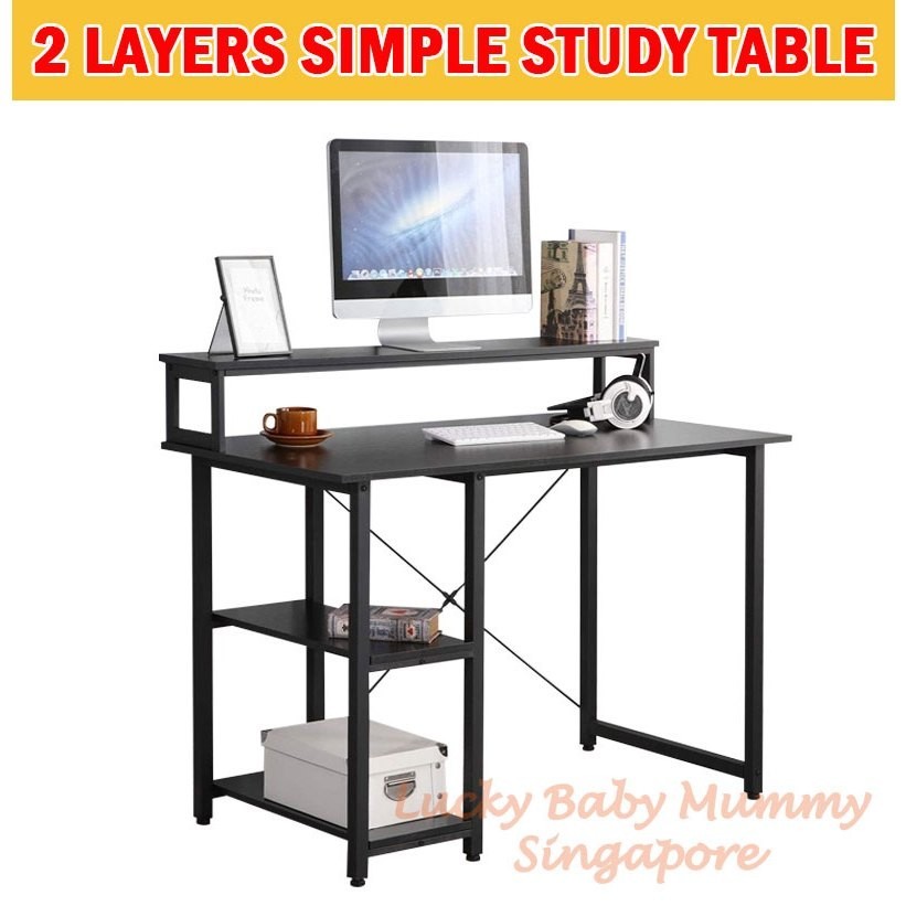 Double Layer Simple Style Table Minimalist Study Table with Bookshelf ...