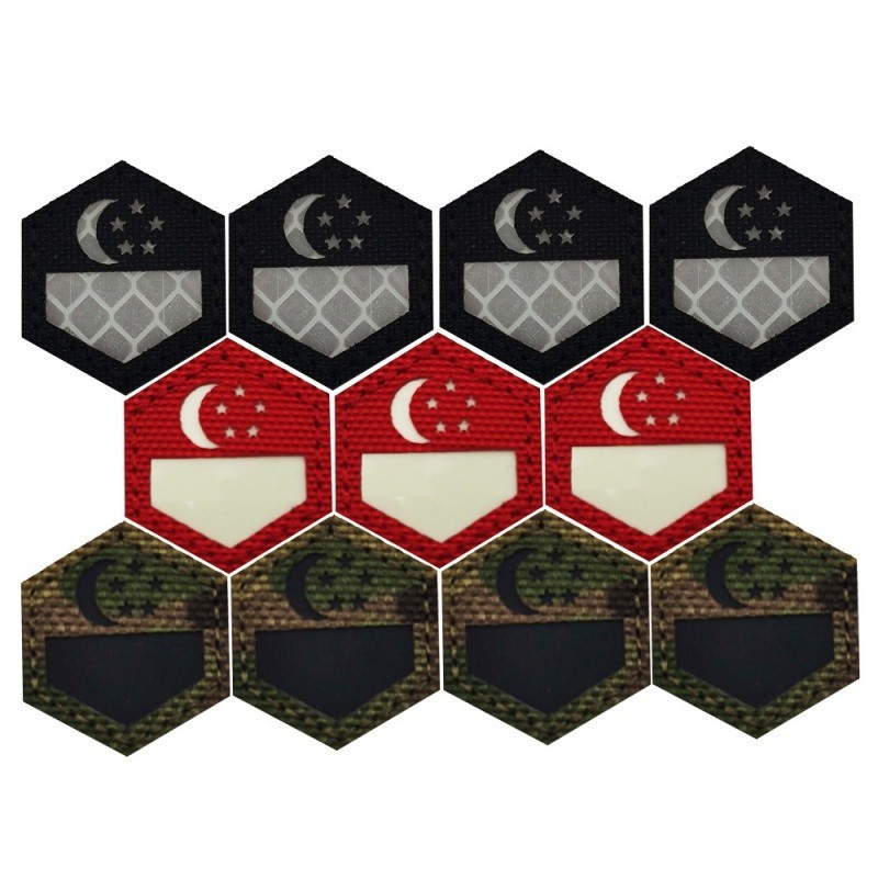 Singapore Flag Velcro Patch Hexagonal Star Moon Laser Cutting Patches