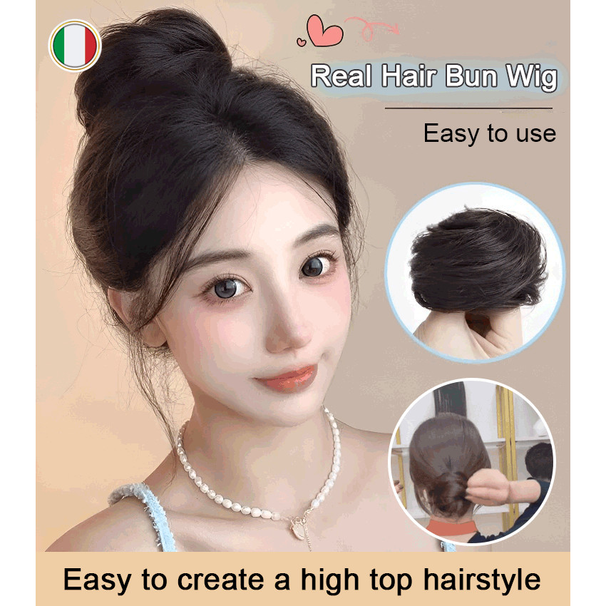 Wig female half ball real hair wig wrap hair device bud head low