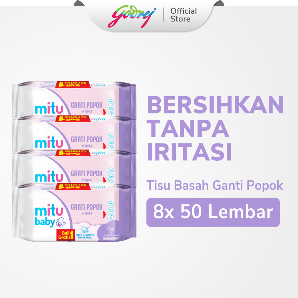 [Beli 1 Gratis 1] Mitu Baby Ganti Popok Wipes Playful Fressia 50'S x4 - Tisu Basah Bayi