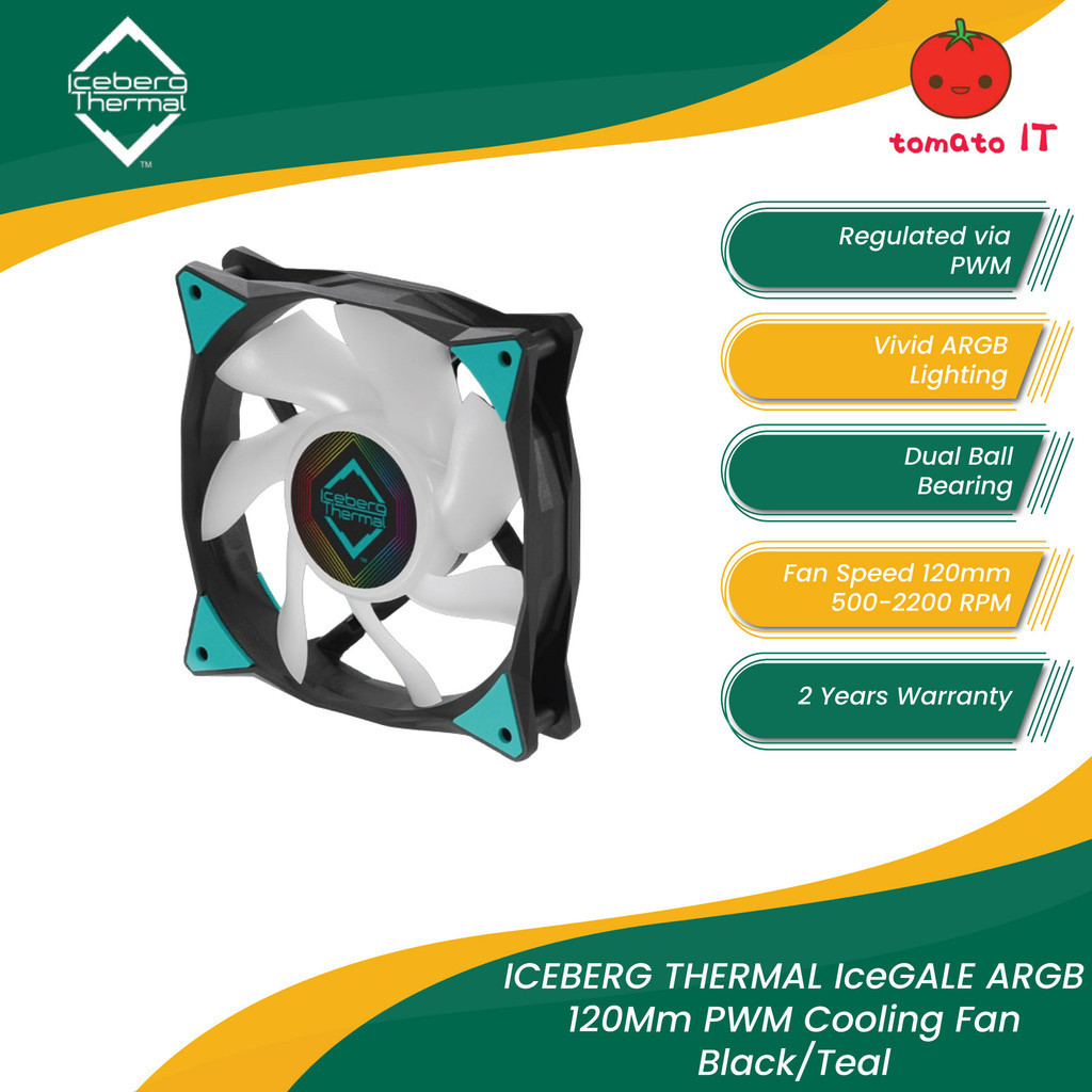 ICEBERG THERMAL IceGALE ARGB 120Mm PWM Cooling Fan - Black / Teal ...