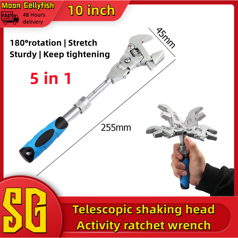 10 Inch Ratchet Adjustable 5-in-1 Torque Wrench Can Rotate And Fold 180 ...
