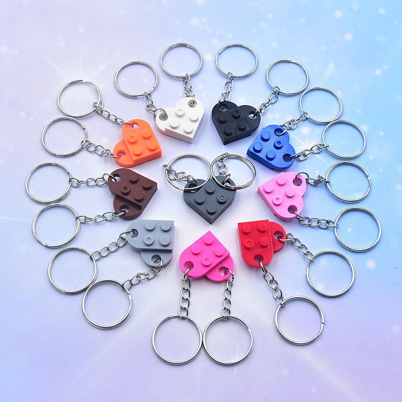 2pcs/set Cute Building Blocks Love Heart Keychains Multicolor