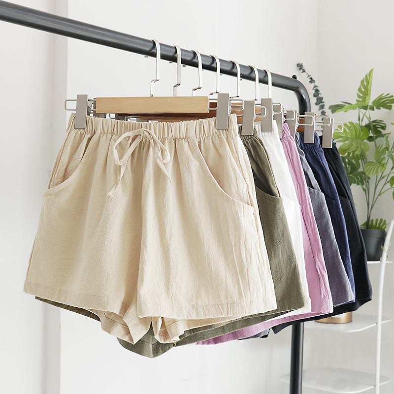 High Waist Cotton Linen Shorts Loose Casual Hot Pants Large Size Thin Wide Leg