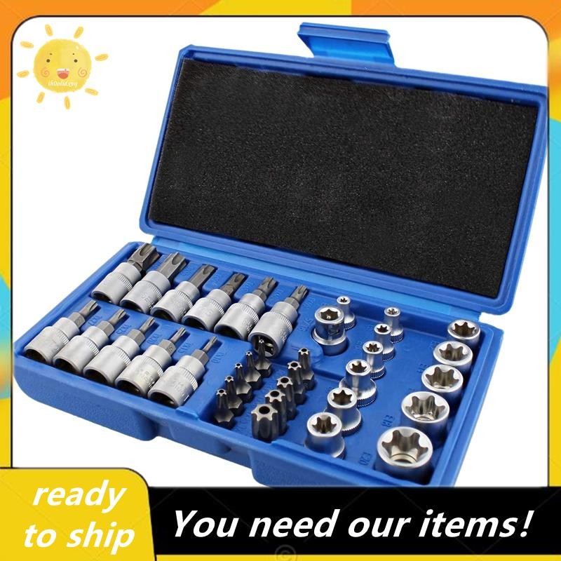 [Pretty] 34Pcs Torx Socket Set Triple Square Socket Set Torx Bit Socket ...