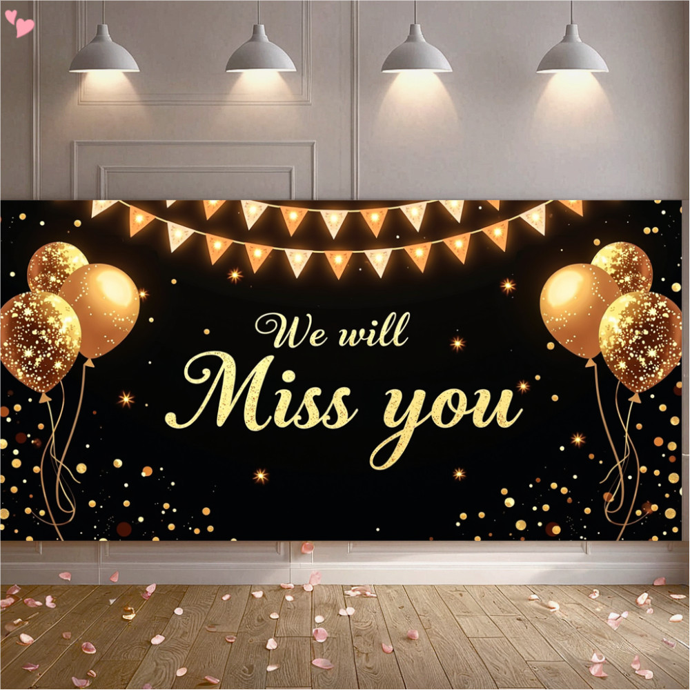 Going Away Party Decorations We Will Miss You Banner, Black Gold ...