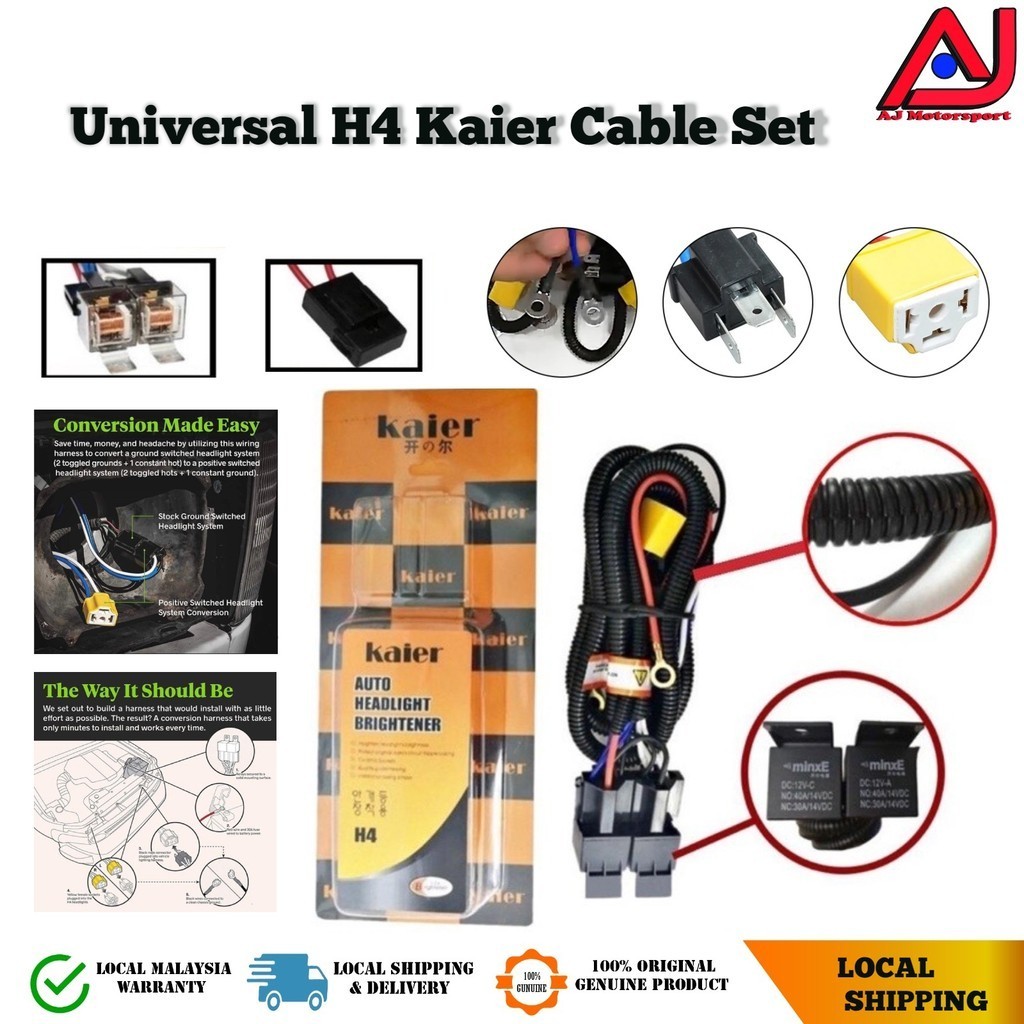 Universal H4 Kaier Wire Kit car headlamp headlight Head Lamp Socket