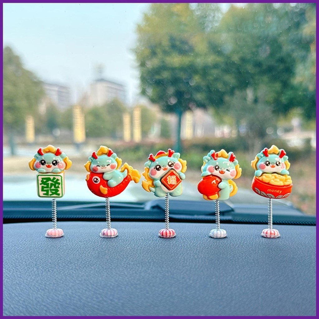 Small Dragon Figurines 5pcs Bobbleheads for Car Dashboard 2024 Chinese