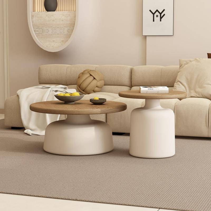 Cream style solid wood coffee table, small household living room ...
