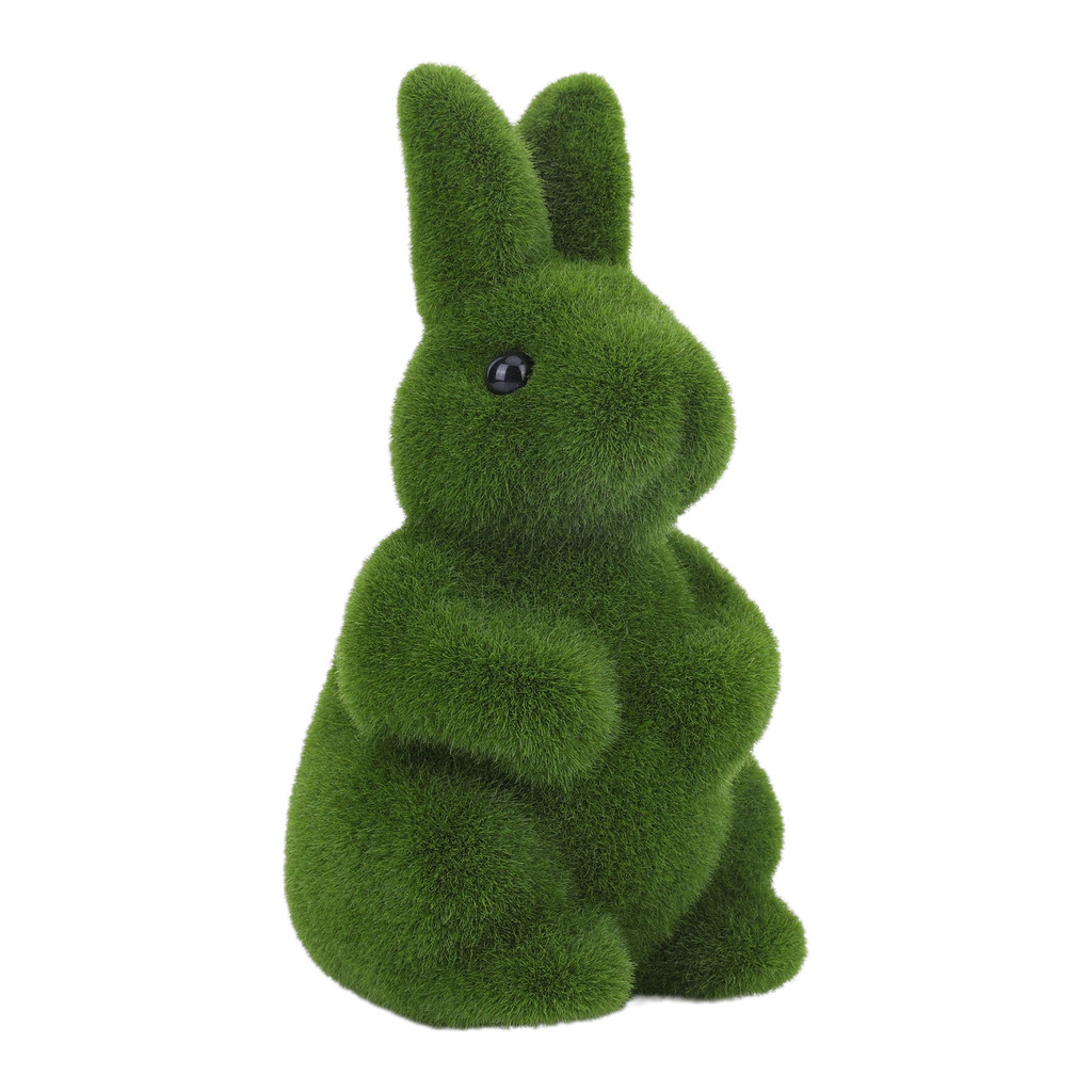 2Pcs Flocking Bunny Statue Artificial Moss Rabbit Figurine Cute for ...