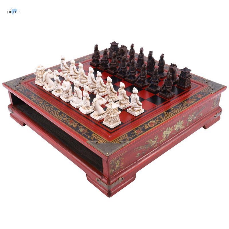 Wood Chess Chinese Retro Terracotta Warriors Chess Wood Do Old Carving ...