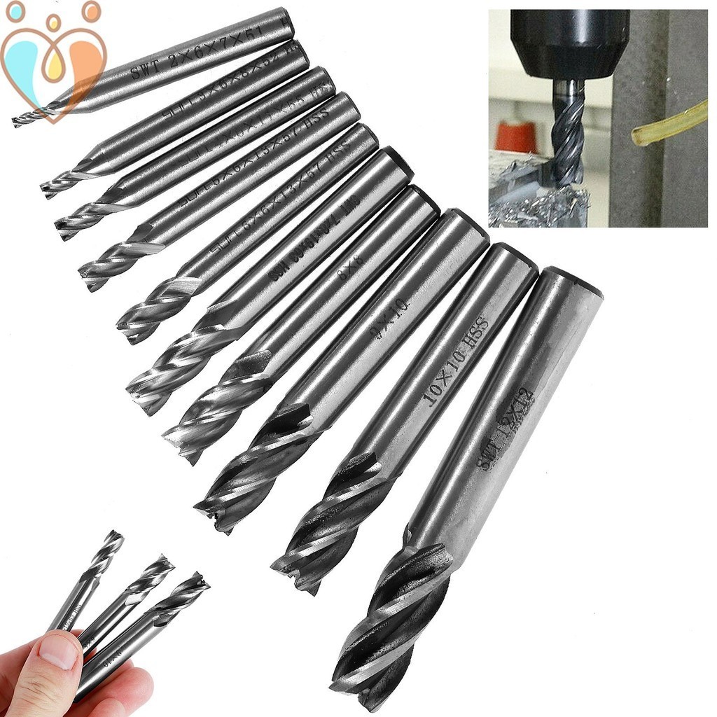 10Pcs Titanium Coat End Mill Bit Set High Speed Steel 6mm Straight