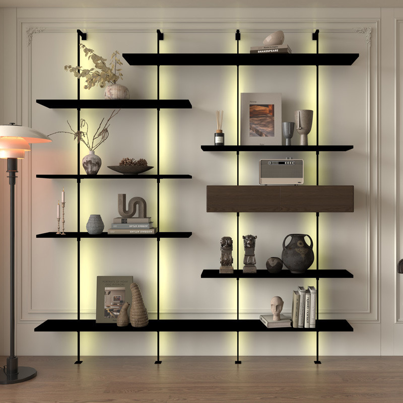 Light Luxury Bookshelf with Lights Partition Storage Rack Living Room ...