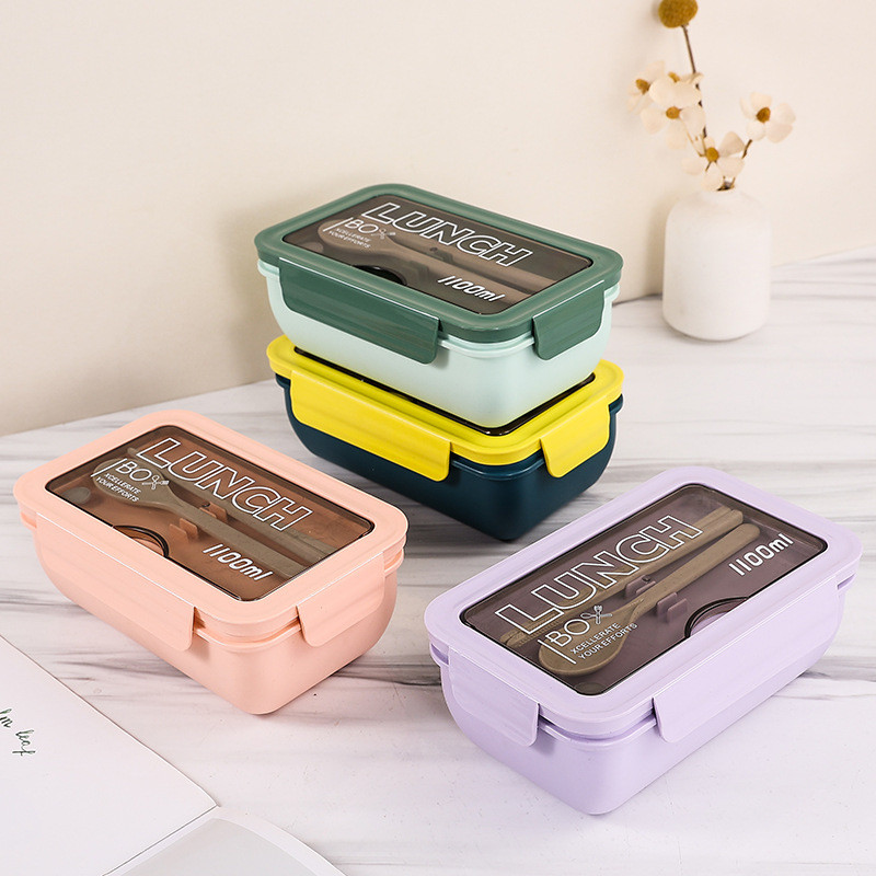 Plastic Lunch Box with Cutlery, Divided Lunch Box for Students, Large ...