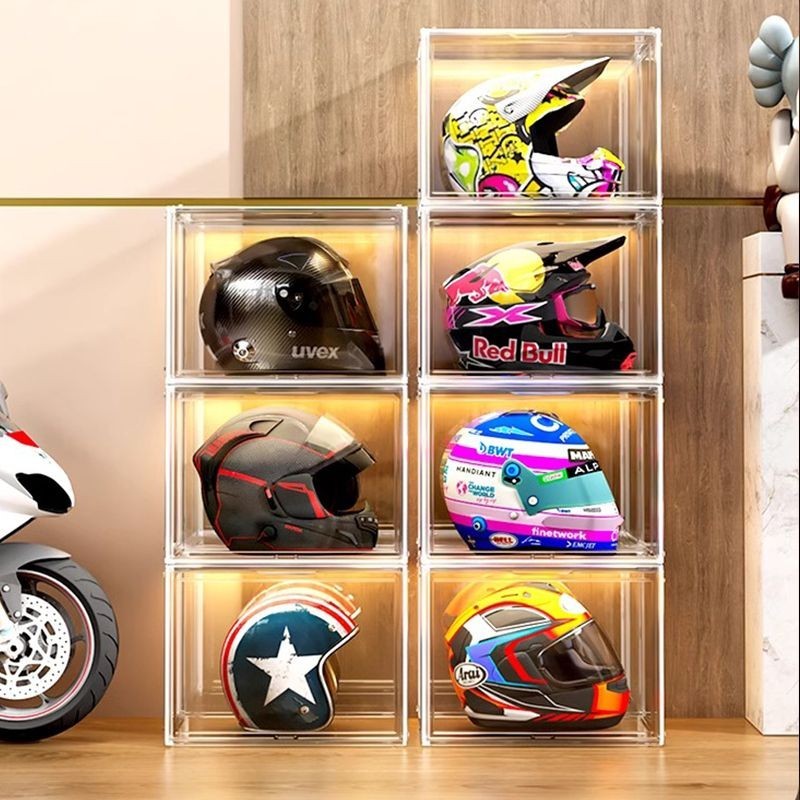 Helmet Shelf Display Full Transparent Acrylic Cabinet Helmet storage ...