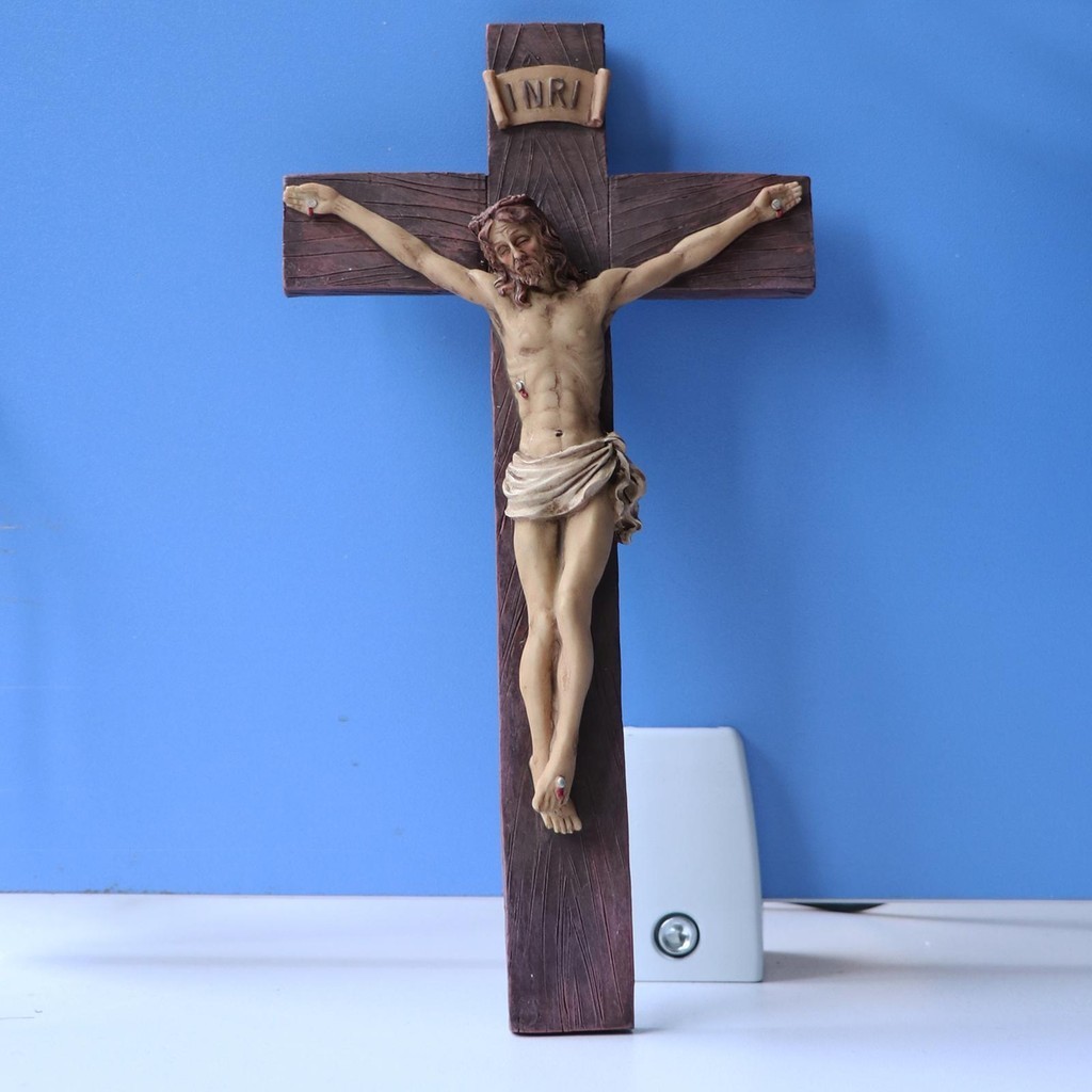 Resin Jesus Crucifix Statue Catholic Figurine Hanging Sculpture Chapel ...