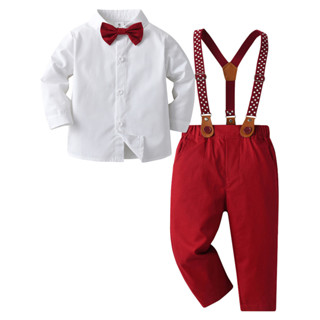 Kids Set: Long-Sleeve Shirt + Suspenders + Dress Pants + Bow Tie - Asian  Fashion