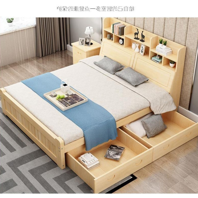 [Sg Sellers] Solid Wood Bed 1.8 M Double Bed Storage Bed Bed Frame With ...