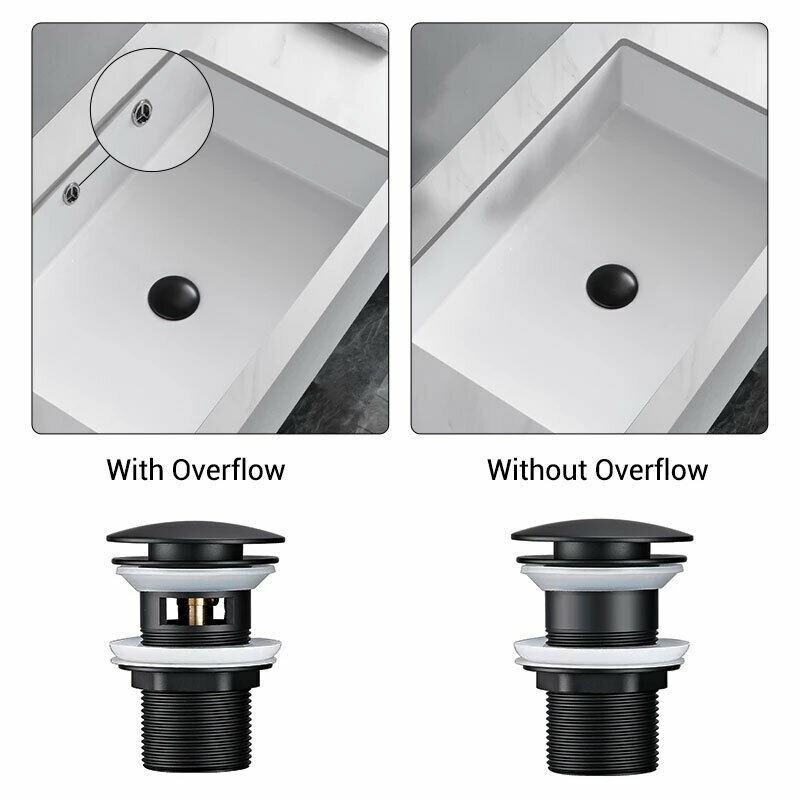 Product image <SUNYLF> Bathroom Bath Plug Black -Pop Up Sink Basin Waste Slotted Unslotted Click Clack 1