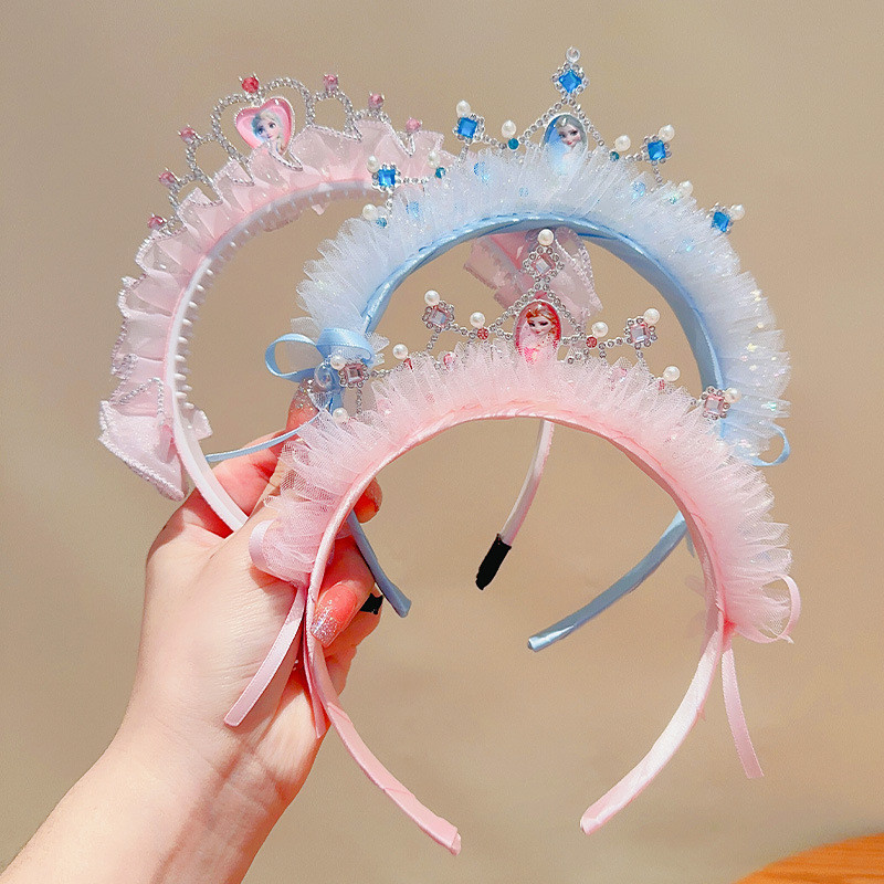 Frozen Children's Headband Elsa Little Princess Gauze Beaded Crown 