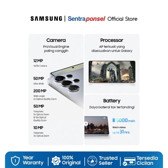 Samsung Galaxy S25 Ultra Smartphone AI Galaxy AI Kamera 200MP Prosesor Snapdragon 8 Elite S Pen - Garansi Resmi - Gambar 2