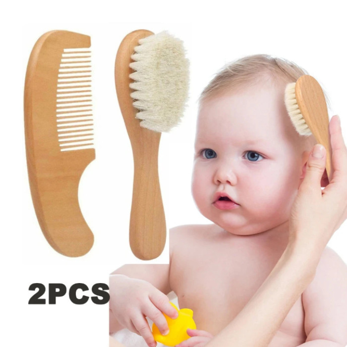 2pcs Baby Care Hair Brush Beech Soft Wool Wood Comb Newborn Massager ...