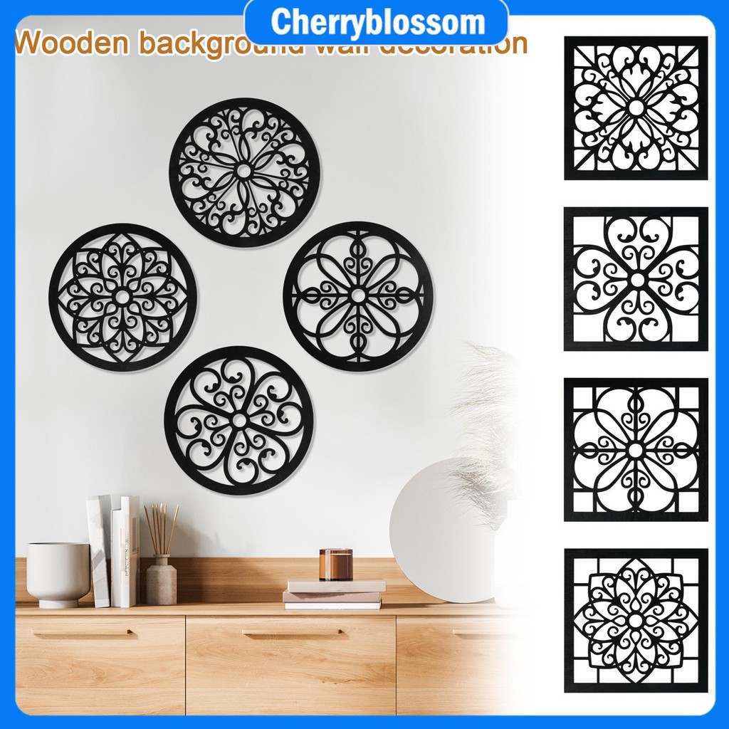4Pcs Rustic Wall Decor Wooden Round/Square Wall Hanging Art Exquisite ...