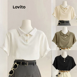 Lovito Casual Plain -Waffle Knit -Polo T-Shirt for Women L68ED039 (Multi-color)