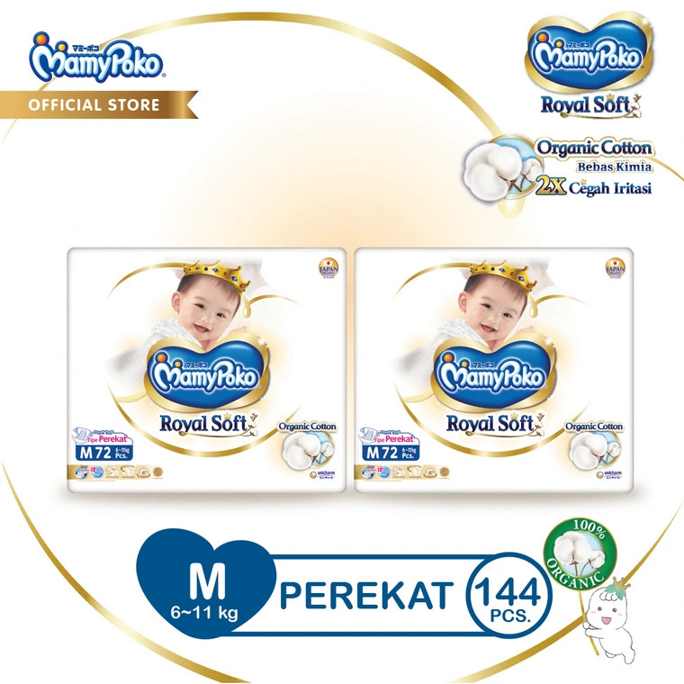 MamyPoko Royal Soft Organic Cotton - M 72 - Popok Tape - 2 Packs