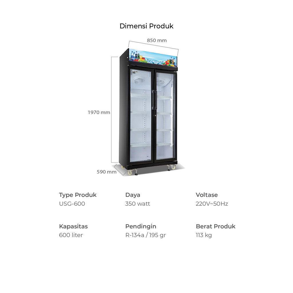 Maspion Lemari Pendingin Showcase 600 Liter USG-600 - Gambar 3
