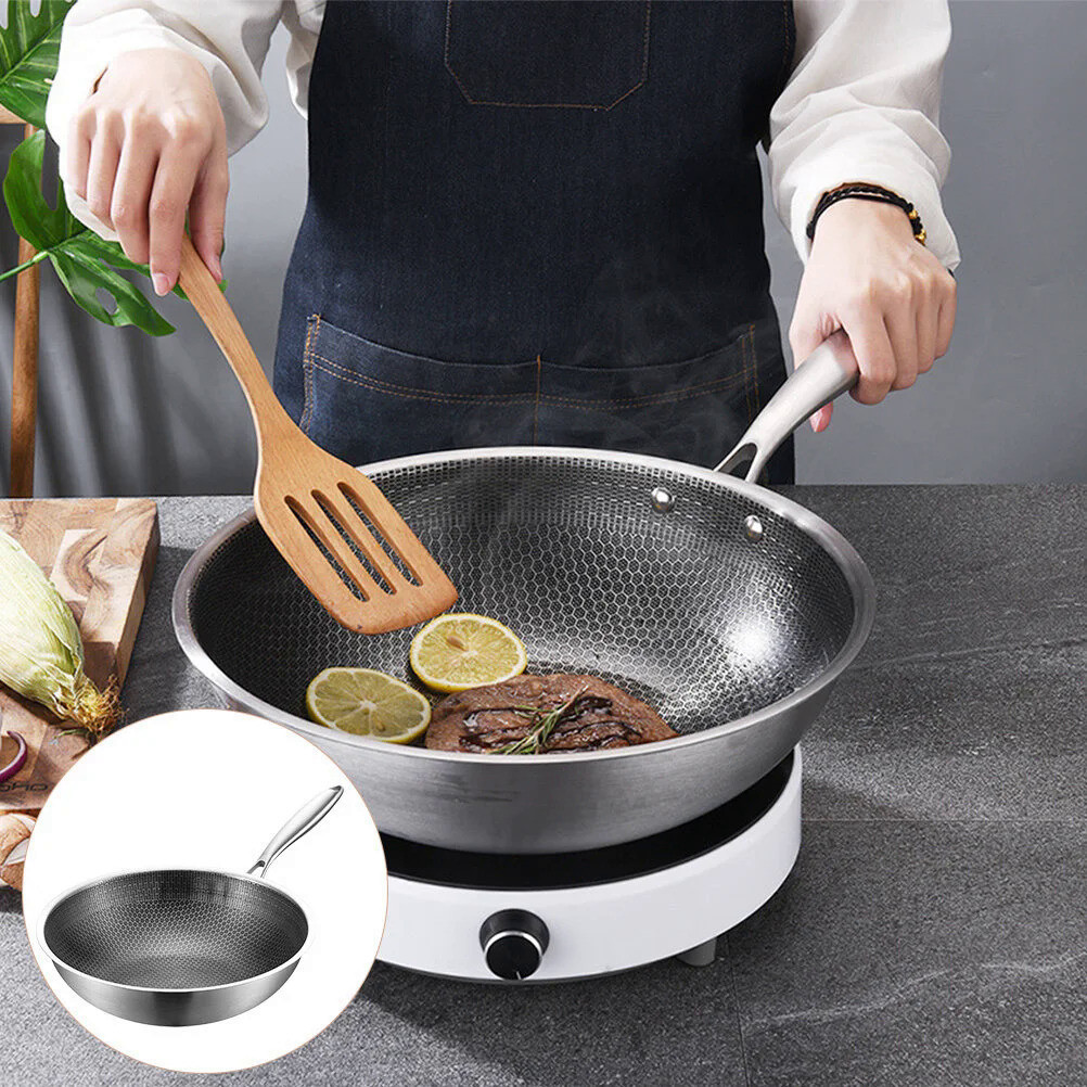 Stainless Steel Pot Griddle Deep Frying Pan Durable Woks Gas Stove Work ...