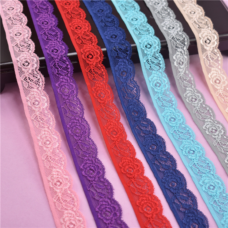 5 Yards Stretch Elastic Lace Ribbon 25mm Wide White Black Embroidered ...