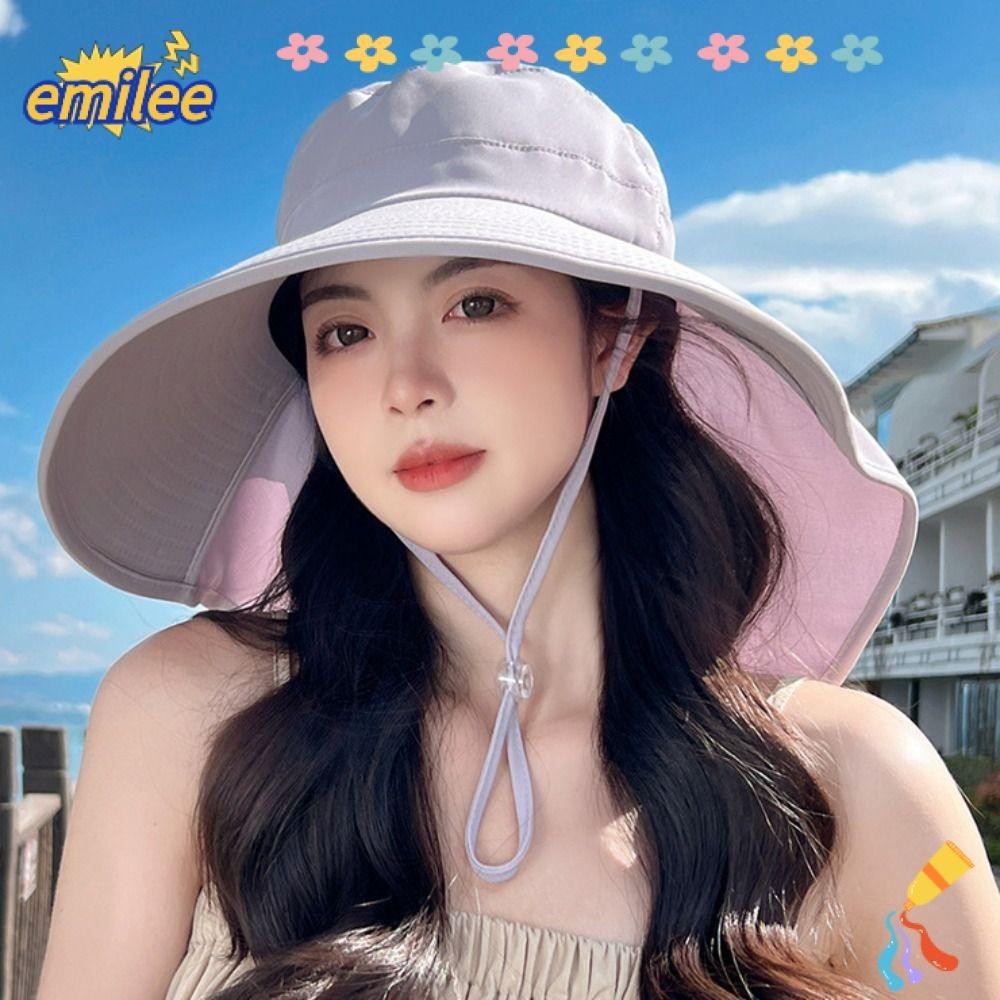 EMILEE Bucket Hat, Foldable Neck Protection Fisherman's Hat, Solid ...