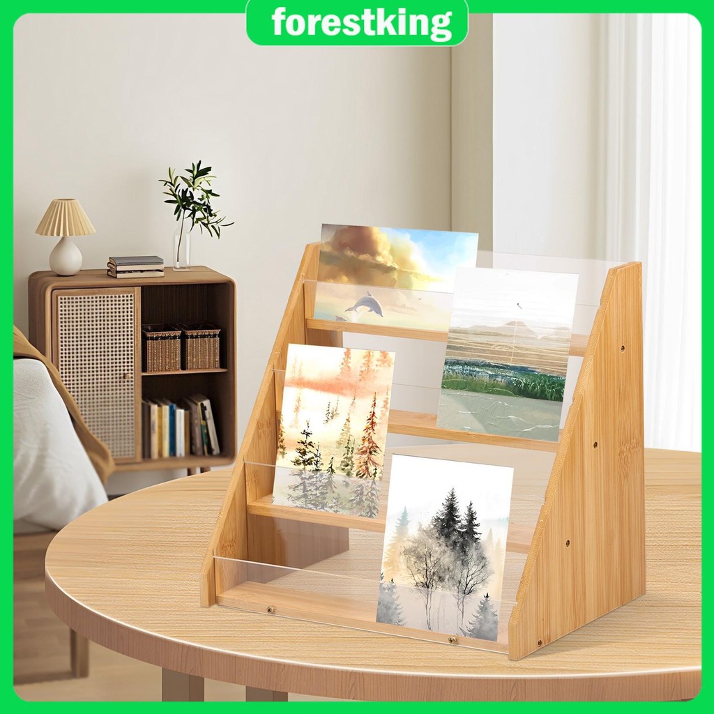 Card Display Stand Greeting Card Display 4 Tier Bamboo and Acrylic Card ...