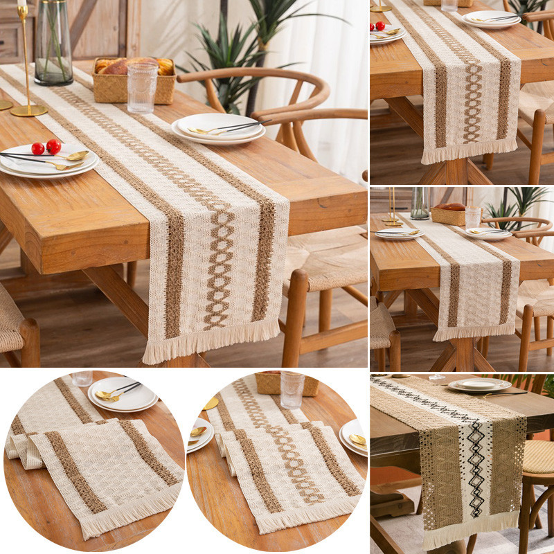 Woven Cotton Linen Dining Table Runner Furniture Dustproof Cloth Cotton ...