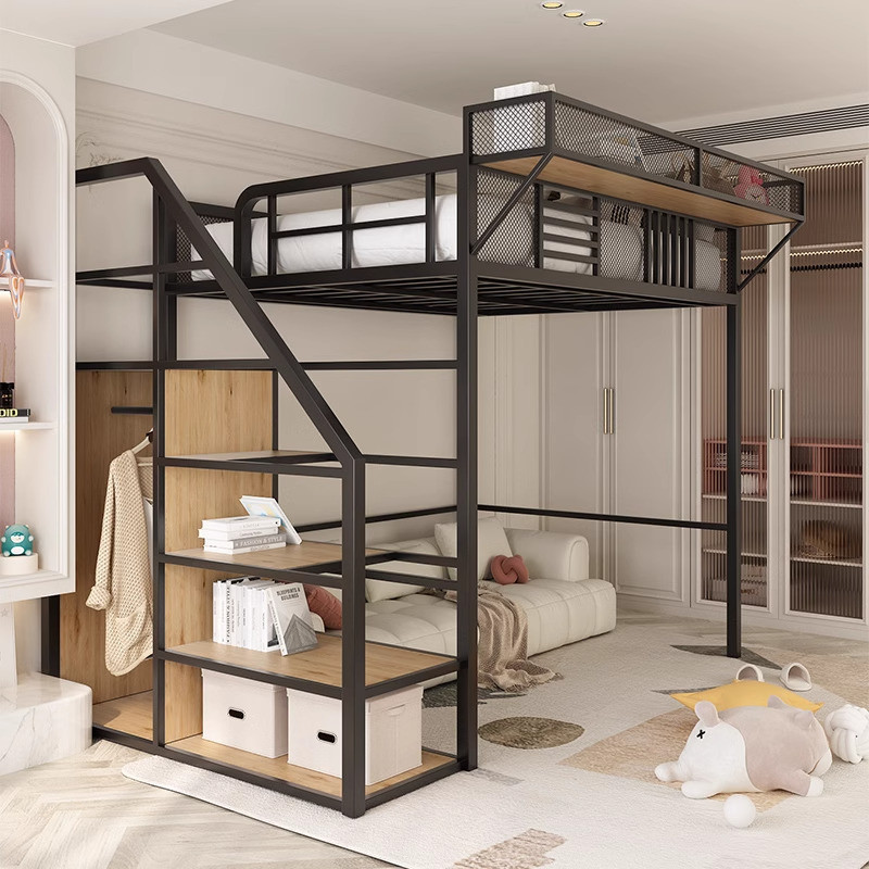 Loft Bed Apartment Duplex Upper Bunk Multifunctional Iron Bed | Shopee ...