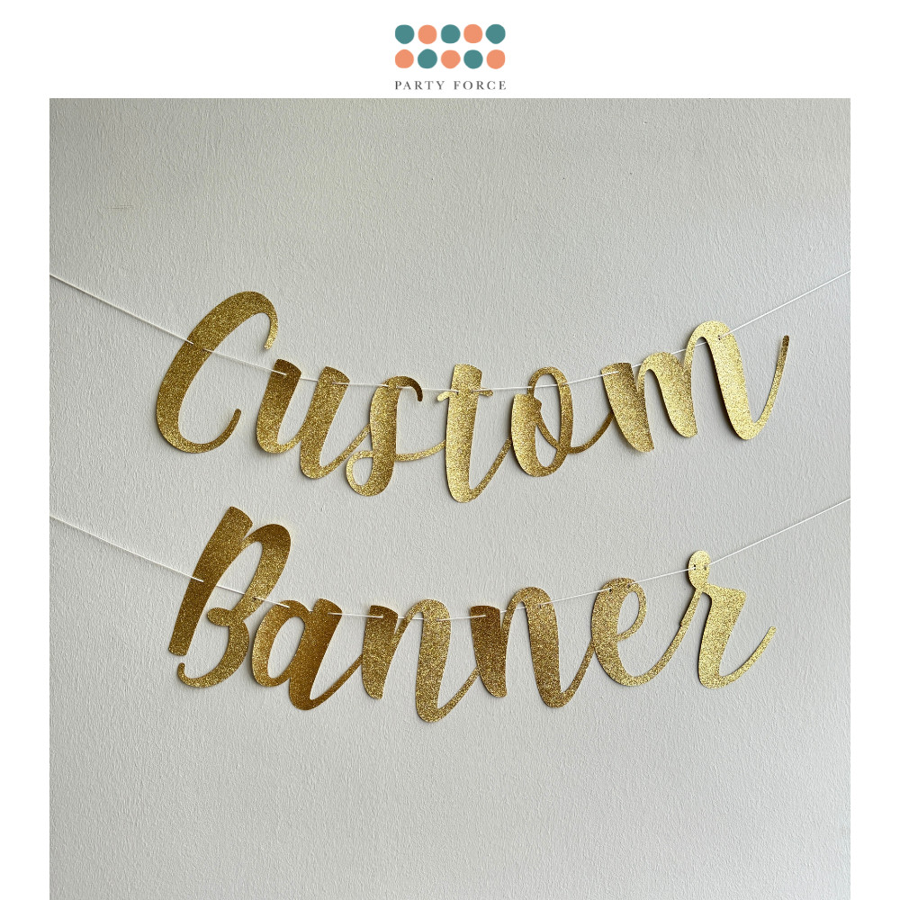 Happy Birthday Banner Cursive Glitter Gold Script Font Banner Custom ...
