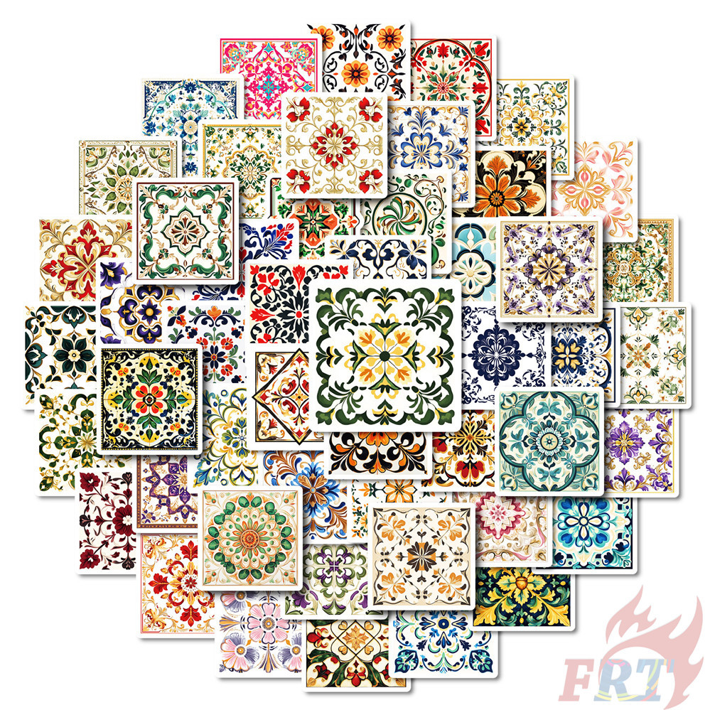 50Pcs/Set Vintage Tile Art Series 02 Stickers DIY Fashion Waterproof ...