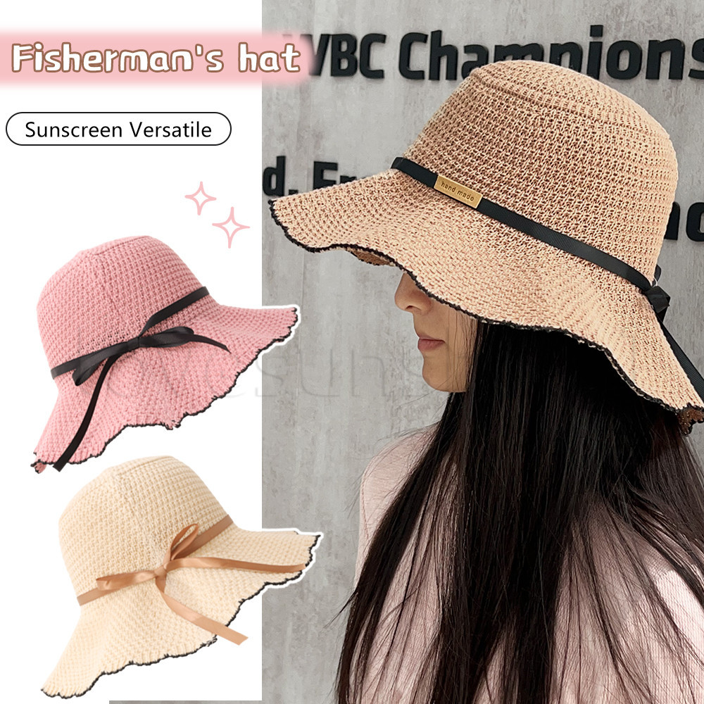 Wavy Fisherman Hat - Foldable Straw Crochet Bucket Hat - Summer Outdoor ...