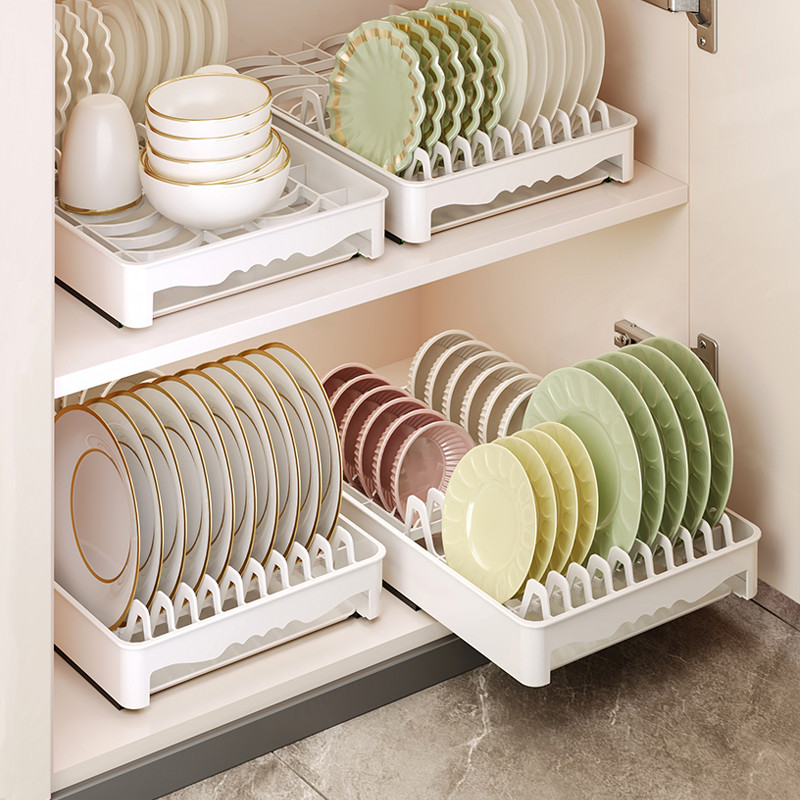 Kitchen Pull-Out Dish Rack Cabinet No-Drill Bowl Plate Pull-Out Basket ...