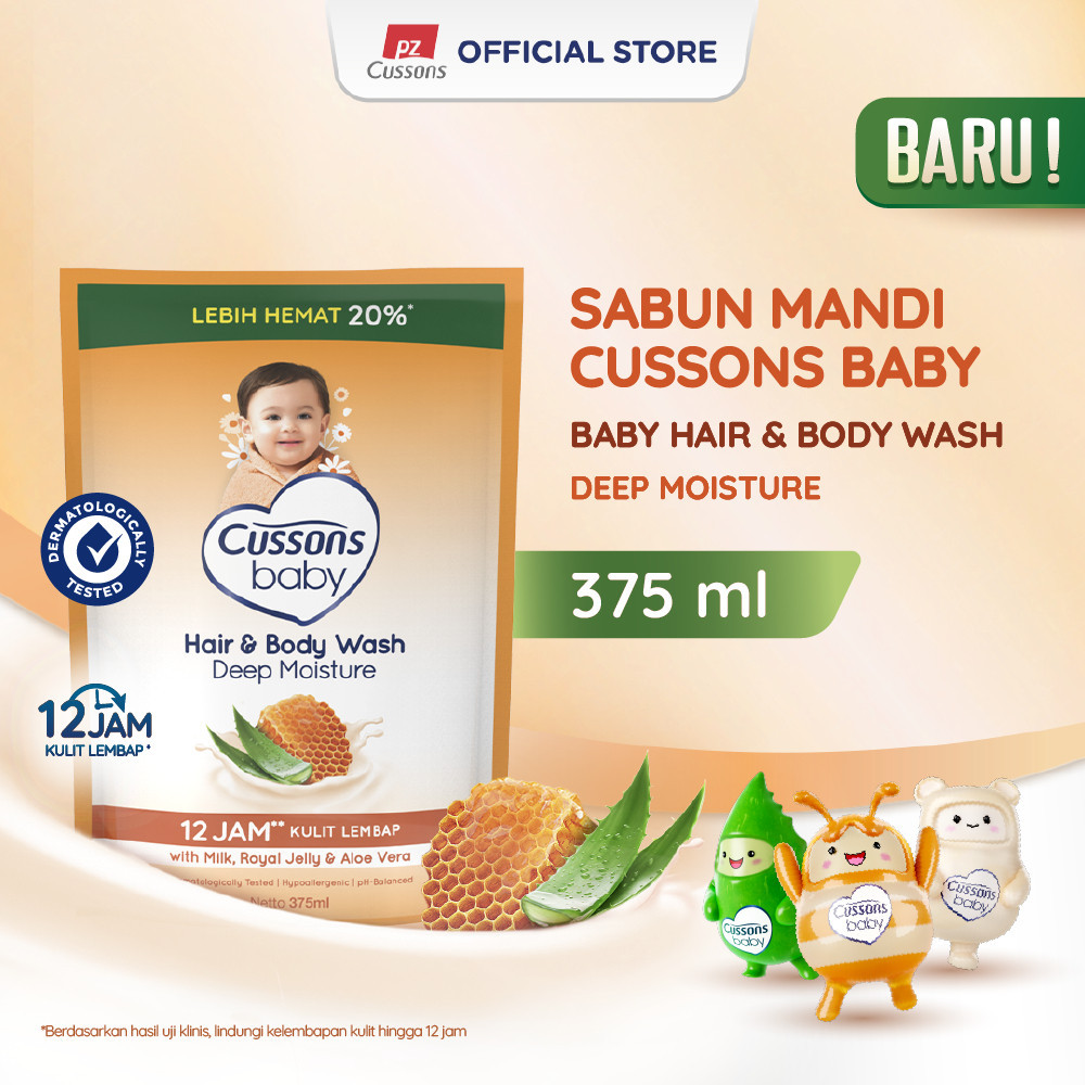 Cussons Baby Hair & Body Wash Deep Moisture - Sabun Bayi 2in1 Refill 375ml / Merah Jingga Official - Gambar 2