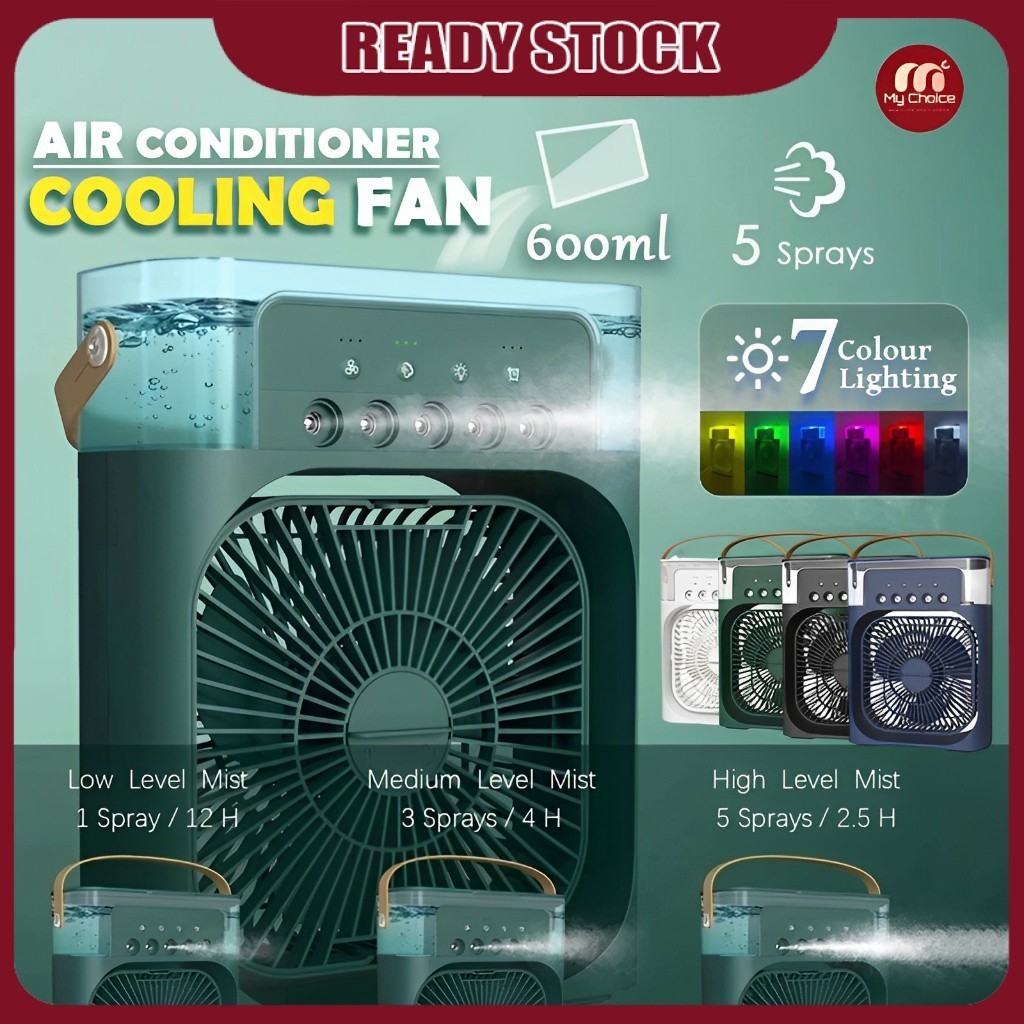6 Inches Air Conditioner Cooling Fan With 5 Sprays 7 Colors Light ...