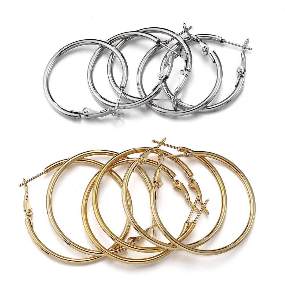 2pcs No Fade Stainless Steel Big Gold Silver Round Circle Earring Hoops ...